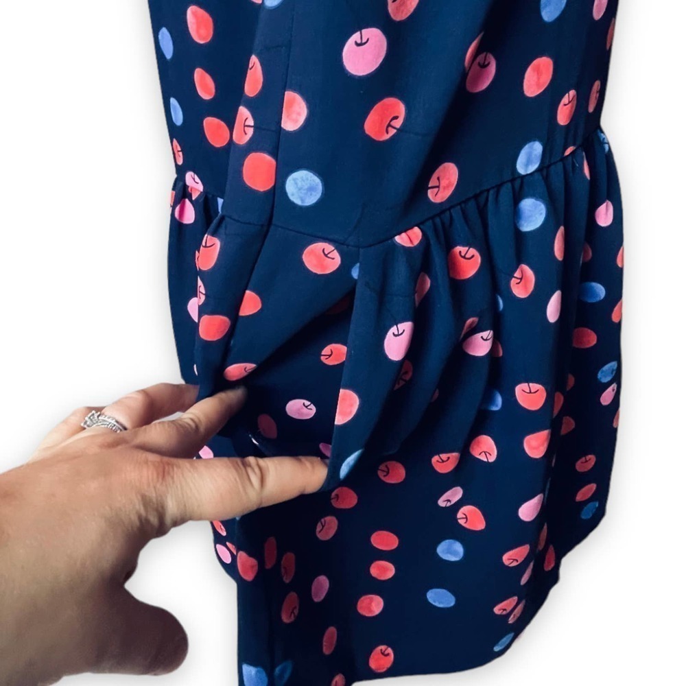 🍀Cynthia Rowley Womens Blue Cherry Print Round Neck Shift Dress 10 - Picture 9 of 12